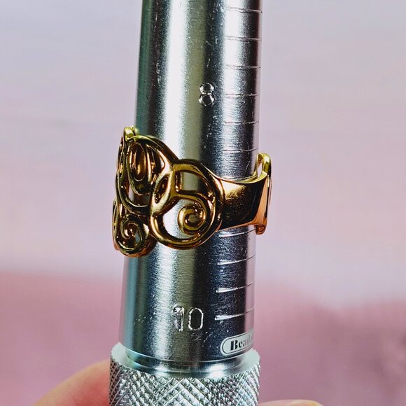 Filigree Ring Technibond 18K Gold Over Sterling Silver Openwork Swirl Size 9 - Picture 4 of 7